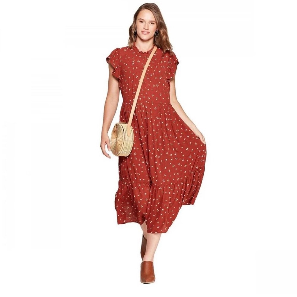 Universal Thread Rust Terracotta Tiered Midi Flor… - image 1